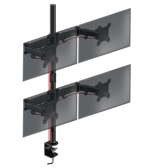 Duronic Quad Monitor Arm Stand DMT254, PC Desk Mount, Extra Tall 100cm Pole, For Four 13-27 LED LCD Screens, VESA 75/100, 8kg/17.6lb Capacity, Tilt 90°/35°,Swivel 180°,Rotate 360°