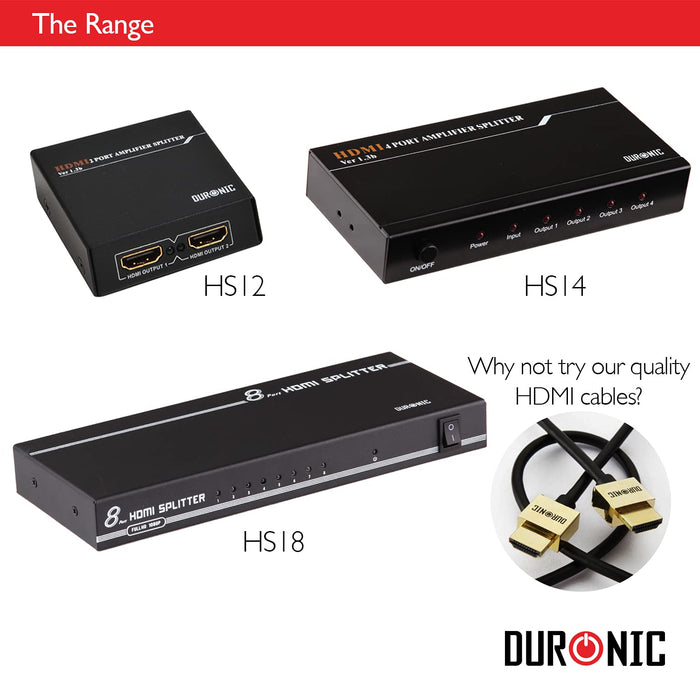 Duronic HDMI Splitter Box HS18 - 8 Way | 1080p High Definition 3D Enabled | Displays 1 Source to Multiple Screens | Computer, Laptop, Games Console