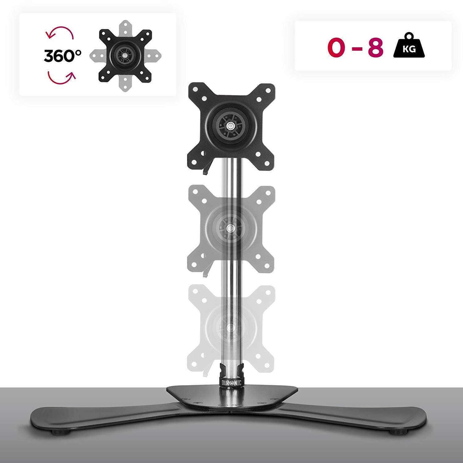 Duronic Monitor Arm Stand DM751 | Single Freestanding PC Desk Mount | BLACK | Height Adjustable | For One 15-24 LED LCD Screen | VESA 75/100 | 8kg Capacity | Tilt -15°/+15°,Swivel 60°,Rotate 360°