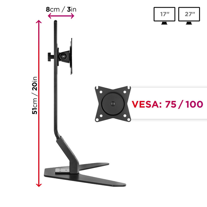 Duronic DM12D1 Monitor Arm Stand | Single PC Desk Mount | Height Adjustable | For One 17-27" Screen | Ergonomic | VESA 75/100 | Screens up to 8kg | Tilt +15° & -15°/Rotate 360°