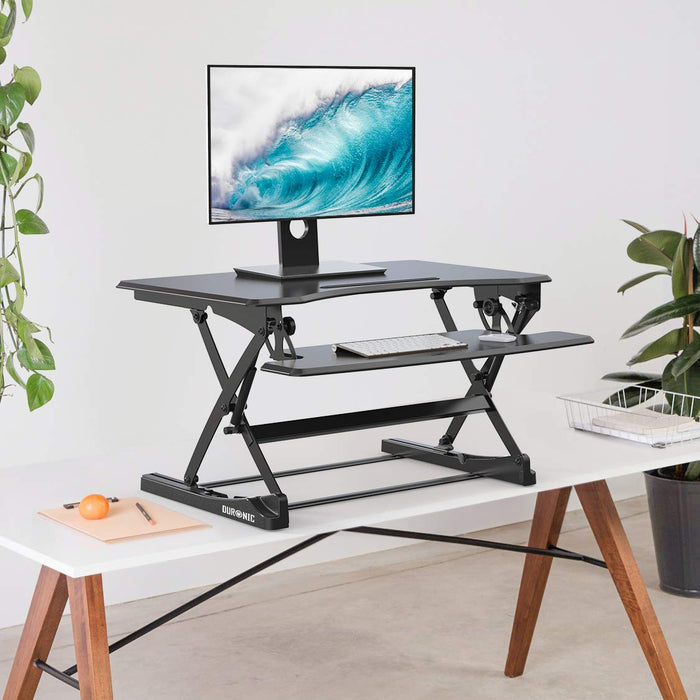 Duronic Sit-Stand Desk DM05D16, Height Adjustable Office Workstation, 64x45.5cm Platform, Raises from 12-41cm
