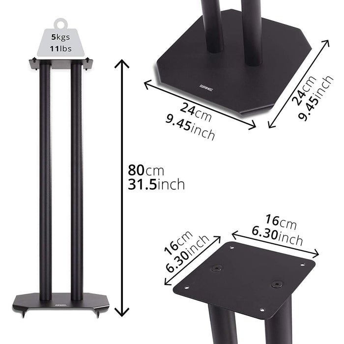 Duronic SPS1022-80 Speaker Stand (Pair) - 80cm Height, Steel Base Supports, Floor/Table Standing with Spikes, Shoes, Pads, Insulating - Better Audio Quality - Black