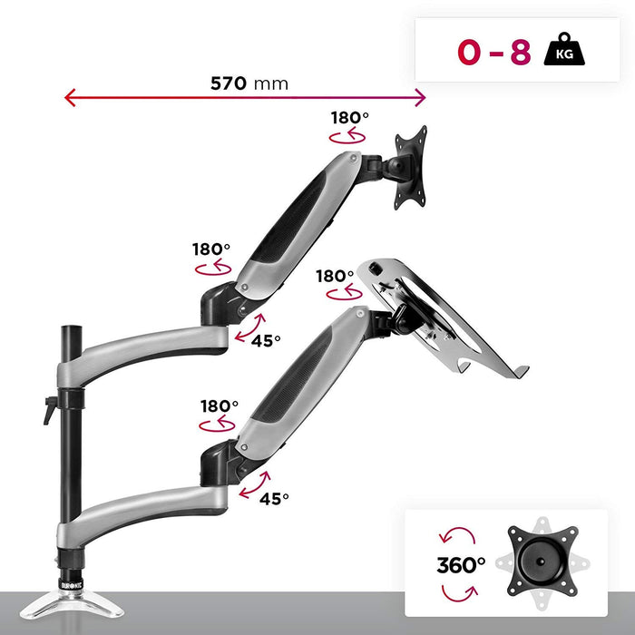  Duronic Dual Monitor Arm Stand DMDCL1X1, Double/Twin Desk  Mount, Height Adjustable, For 13-24 Inch LED LCD Screen & Laptop, VESA  75/100, 14lbs Capacity, Tilt +90°/-45°, Swivel 180°