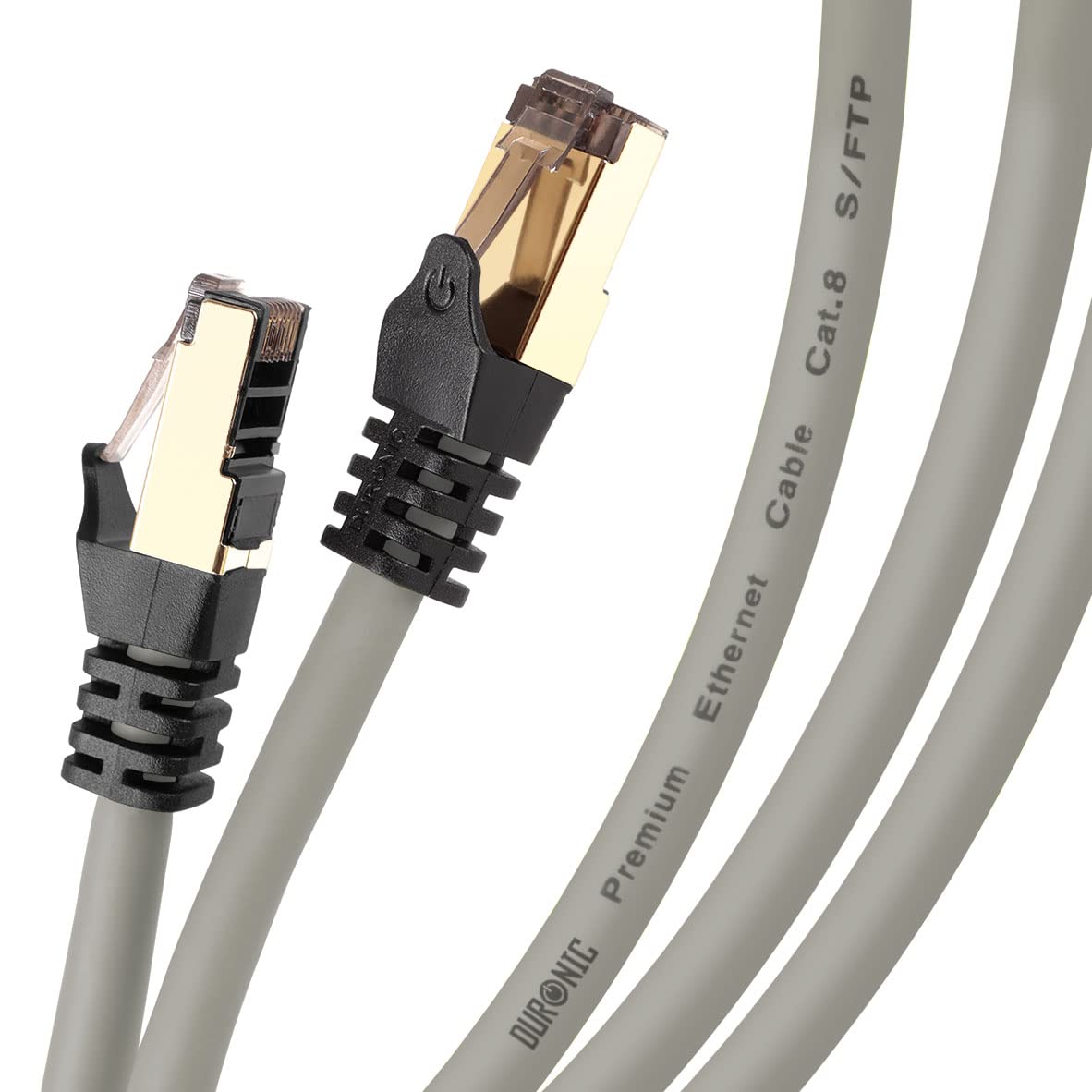 Duronic Ethernet Cable 0.5M High Speed CAT 8 Patch Network Shielded Lead 2GHz / 2000MHz / 40 Gigabit, CAT8 SFTP Wire, Snagless RJ45 Super-Fast Data - Grey