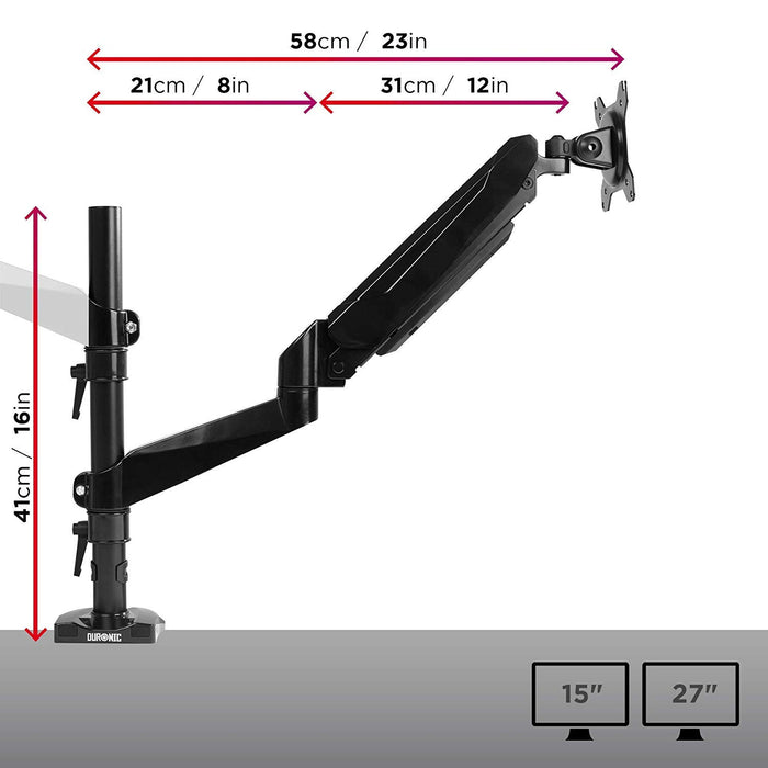 Duronic Gas Monitor Arm Stand DMG52 | Double PC Desk Mount | Height Adjustable | For Two 15-27 Inch LED LCD Screens | VESA 75/100 | 8kg Capacity | Tilt -90°/+85°, Swivel 180°, Rotate 360°…