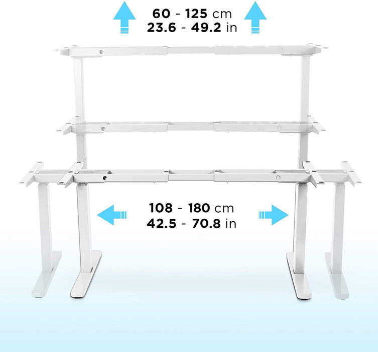 Duronic Sit Stand Desk Frame TM23 WE | Electric Standing Office Table | Frame ONLY | Height Adjustable 60-125cm | Ergonomic Workstation | WHITE | Memory Function | Dual Motor / 3 Stage