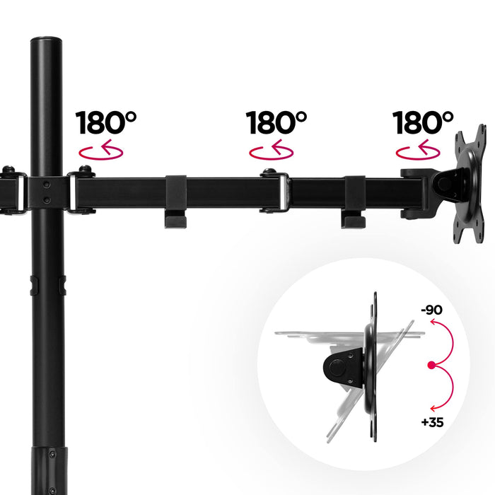 Duronic Dual Monitor Arm Stand DMT152, Double PC Desk Mount, Extra Tall 100cm Pole, For Two 13-27 LED LCD Screens, VESA 75/100, 2x8kg/17.6lb Capacity, Tilt 90°/35°,Swivel 180°,Rotate 360°