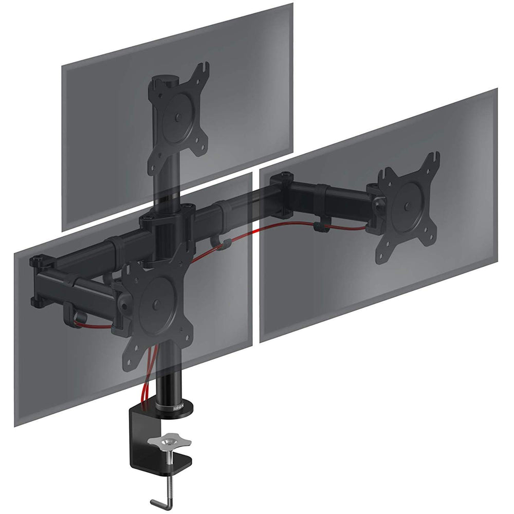Duronic Monitor Arm Stand DM253 | Triple PC Desk Mount | Steel | Height Adjustable | For Three 13-27 LED LCD Screens | VESA 75/100 | 8kg Per Screen | Tilt -90°/+45°,Swivel 180°,Rotate 360°