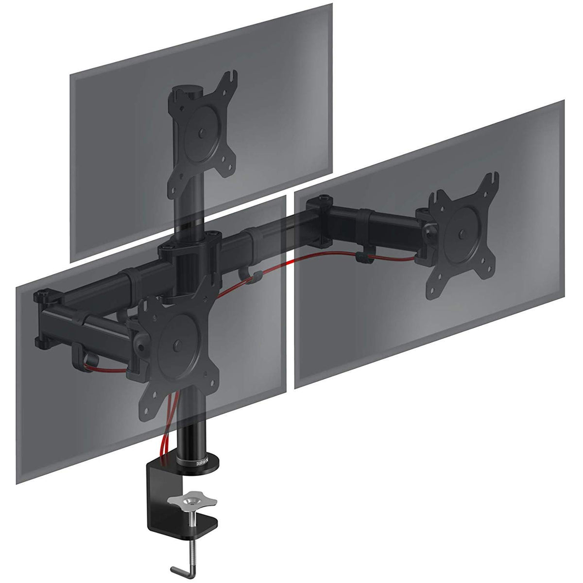 Mount-It! Triple Monitor Mount With Gas Spring Arms, Fits 24–32 Inch Screens, USB & Audio Ports, Full Motion Desk Stand With Tilt, Swivel & Rotation, Heavy Duty Silver 3 Screen Arm