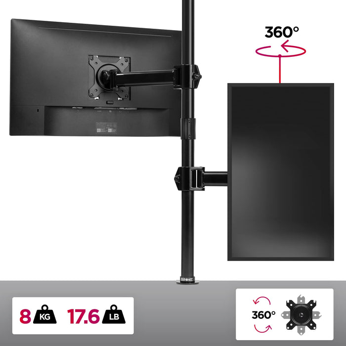 Duronic Single Monitor Arm Stand DMT251X2, PC Desk Mount, Extra Tall 100cm Pole, For One 13-32 LED LCD Screen, VESA 75/100, 8kg/17.6lb Capacity, Tilt 90°/35°,Swivel 180°,Rotate 360°