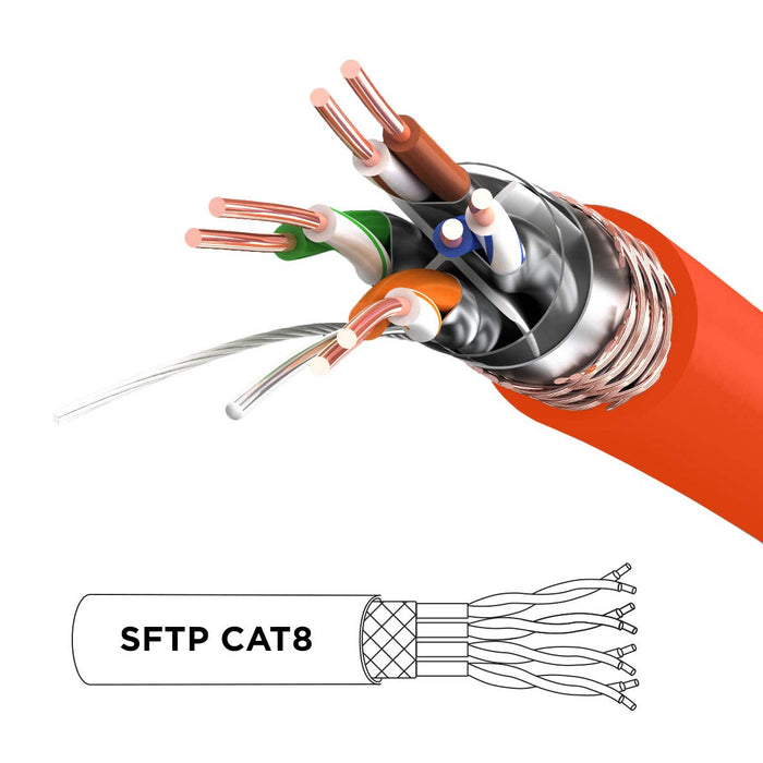 Duronic Ethernet Cable 0.5M High Speed CAT 8 Patch Network Shielded Lead 2GHz / 2000MHz / 40 Gigabit, CAT8 SFTP Wire, Snagless RJ45 Super-Fast Data - Orange