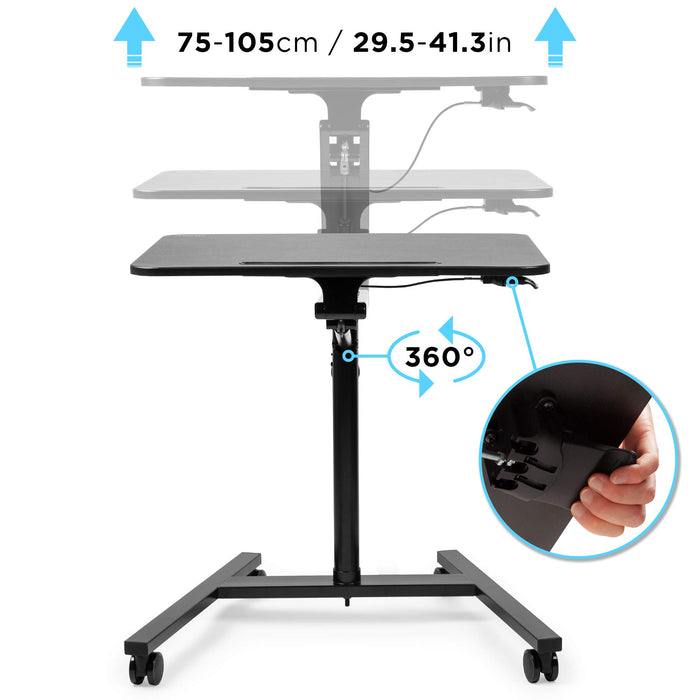 Duronic Projector Stand / Sit-Stand Desk WPS37 | Multi-Use Video Projector Floor Table on Wheels| Movable Ergonomic Desk with Tablet Support | Portable | Adjustable Height and Reach | 10kg Capacity