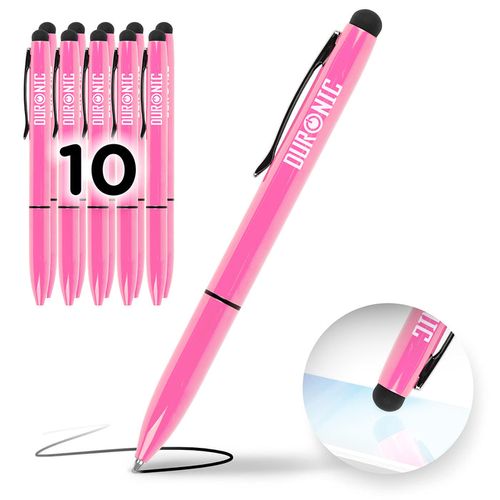 Duronic Stylus Pens IS10P [PINK] [pack of 10] Refillable Ballpoint Pen & Rubber Stylus 2-in-1, Capacitive Stylus Pens for Touch Screen Devices for iPad, Tablet, Surface, Laptops, Kindle