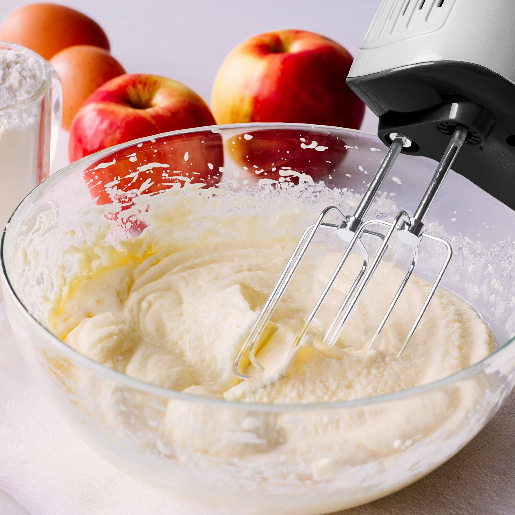 Duronic Hand Mixer Electric Whisk HM4 SR Kitchen Handheld Hand Held Food Mixers for Baking, Dough, Bread, Eggs, Cake Mix, Cream, Brownie Maker Mixer with Whisker Hooks Beater Storage Case 400W - Silver