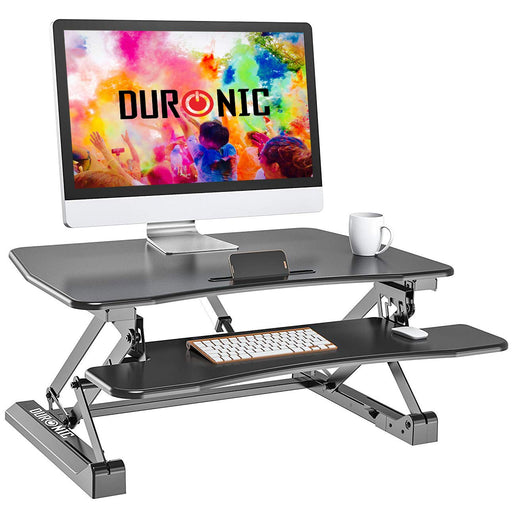 Duronic Sit-Stand Desk DM05D8 | Electric Height Adjustable Office Workstation | 90x59cm Platform | Raises from 16-49cm | Riser for PC Computer Screen, Keyboard, Laptop | Ergonomic Desktop Converter