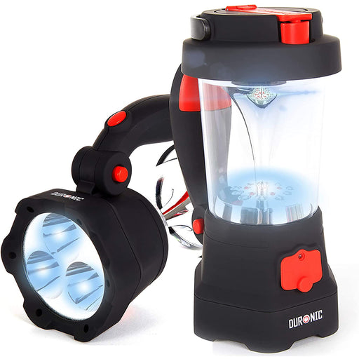 Duronic Camping Lantern LED Torch - Hurricane Hiking SOS Electric Red Flashing Rechargeable Flashlight Wind-up & USB Emergency Beacon & Phone Charger