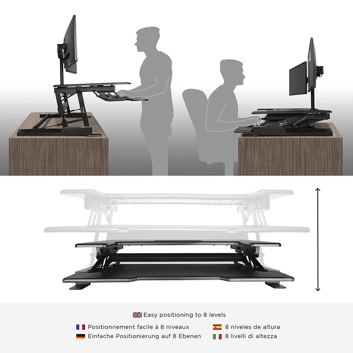 Duronic Sit-Stand Desk DM05D7 | Electric Height Adjustable Office Workstation | 92x55cm Platform | Raises from 18-41cm | Riser for PC Computer Screen, Keyboard, Laptop | Ergonomic Desktop Converter