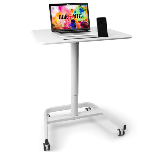 Duronic Sit-Stand Desk WPS77 | White Ergonomic Desk with Tablet Holder | Multi-Use Table for Adults & Children | 71x50cm Platform | Portable with Lockable Wheels | Adjustable Height | 15kg Capacity…