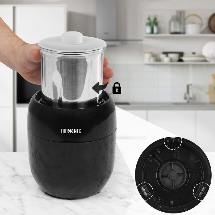 Duronic Electric Spice Grinder Mill CG300 | 100g | 300W | Stainless-Steel Blade | For Beans, Herbs, Spices, Nuts, Seeds, Pulses and Fruit | Mini Chopper | Small Blender for Wet and Dry Ingredients