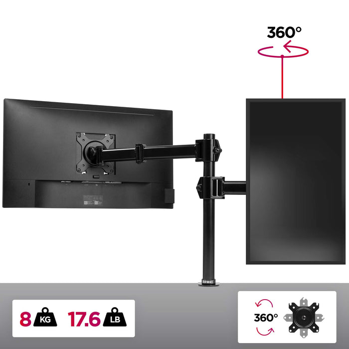 Duronic Single Monitor Arm Stand DM251X3 | PC Desk Mount | Steel | Height Adjustable | For One 13-27 Inch LED LCD Screen | VESA 75/100 | 8kg Capacity | Tilt -90°/+35°, Swivel 180°, Rotate 360°