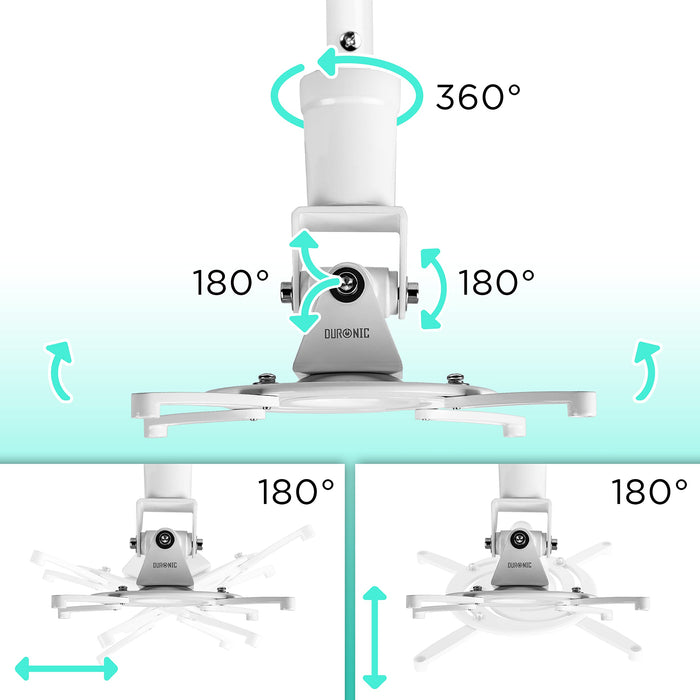 Duronic Projector Mount PB08XL | Extra Long Bracket Fixing for Ceiling | 10kg Capacity | Universal | Heavy Duty | Fittings Included | Rotate 360°, Swivel 180°, Tilt 180° for Easy Projection Set-up