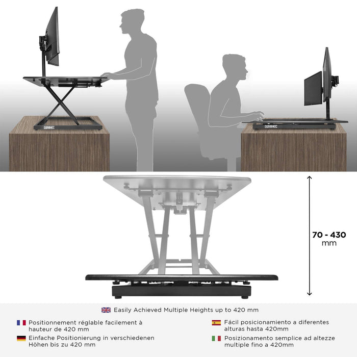 Duronic Sit-Stand Desk DM05D10 | Height Adjustable Office Workstation | 80x51cm Platform | Raises from 5.5-42cm | Riser for PC Computer Screen, Keyboard, Laptop | Ergonomic Desktop Table Converter…