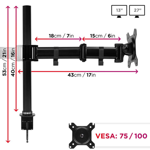 Duronic Dual Monitor Stand DM252 BK PC Desk Monitor Arm Height Adjustable Twin Riser Mount for 13-27” Office Computer Screens 8kg VESA 75 100 Compatible for Dell Phillips HP Samsung