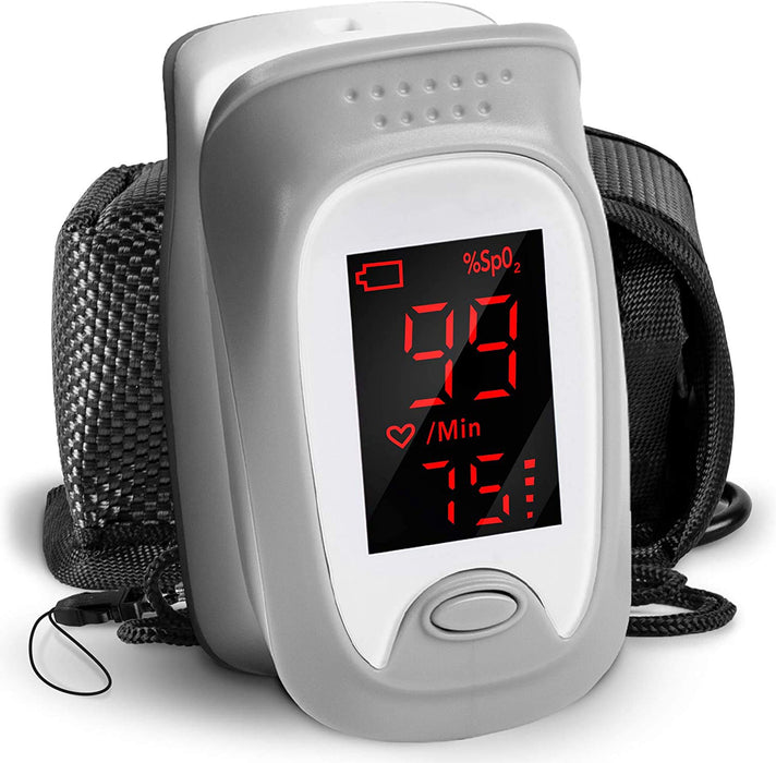 Finger Pulse Oximeter OX01R | Measures SpO2, Blood Oxygen, Pulse Rate | Digital Easy to Read Display & Accurate Readings | Comes with Lanyard and Carry Pouch