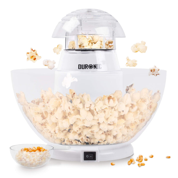 Duronic Popcorn Maker POP50 /WE [WHITE] | Hot Air Corn Popper | Make Homemade Healthy Oil-Free Popcorn | Low Calorie Snacking | Comes with Measuring Cup and Serving Bowl | 1200W