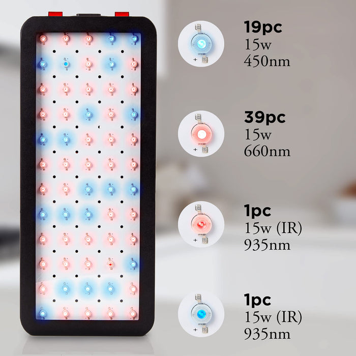 Duronic Hanging Grow Light featuring 60 multi-spectrum chips including 450nm blue, 660nm red, and 935nm infrared.