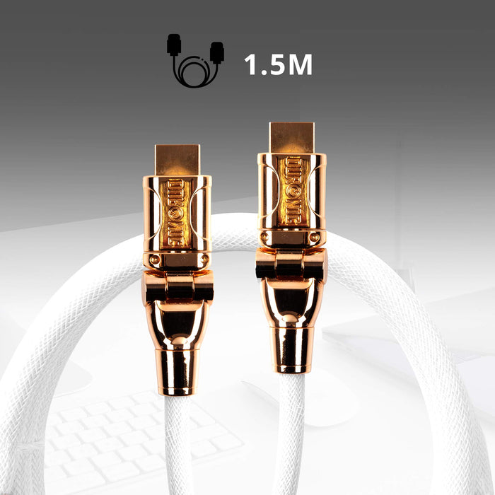 Duronic HDMI Cable HDC01 /1.5 - 1.5 Metre WHITE 1080p High Speed HDMI & Ethernet Lead 24K Gold Plated Swivel Connectors for PS5