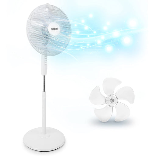 Duronic Pedestal Fan FN30, Stand Up Fan, Floor Standing Cooling 16 Inch Fan, 5 Blade Oscillating Air Cooler for Summer, 3 Speeds, Adjustable Tilt