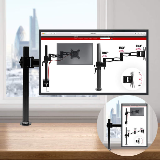 Duronic Single Monitor Arm Stand DM251X3 | PC Desk Mount | Steel | Height Adjustable | For One 13-27 Inch LED LCD Screen | VESA 75/100 | 8kg Capacity | Tilt -90°/+35°, Swivel 180°, Rotate 360°