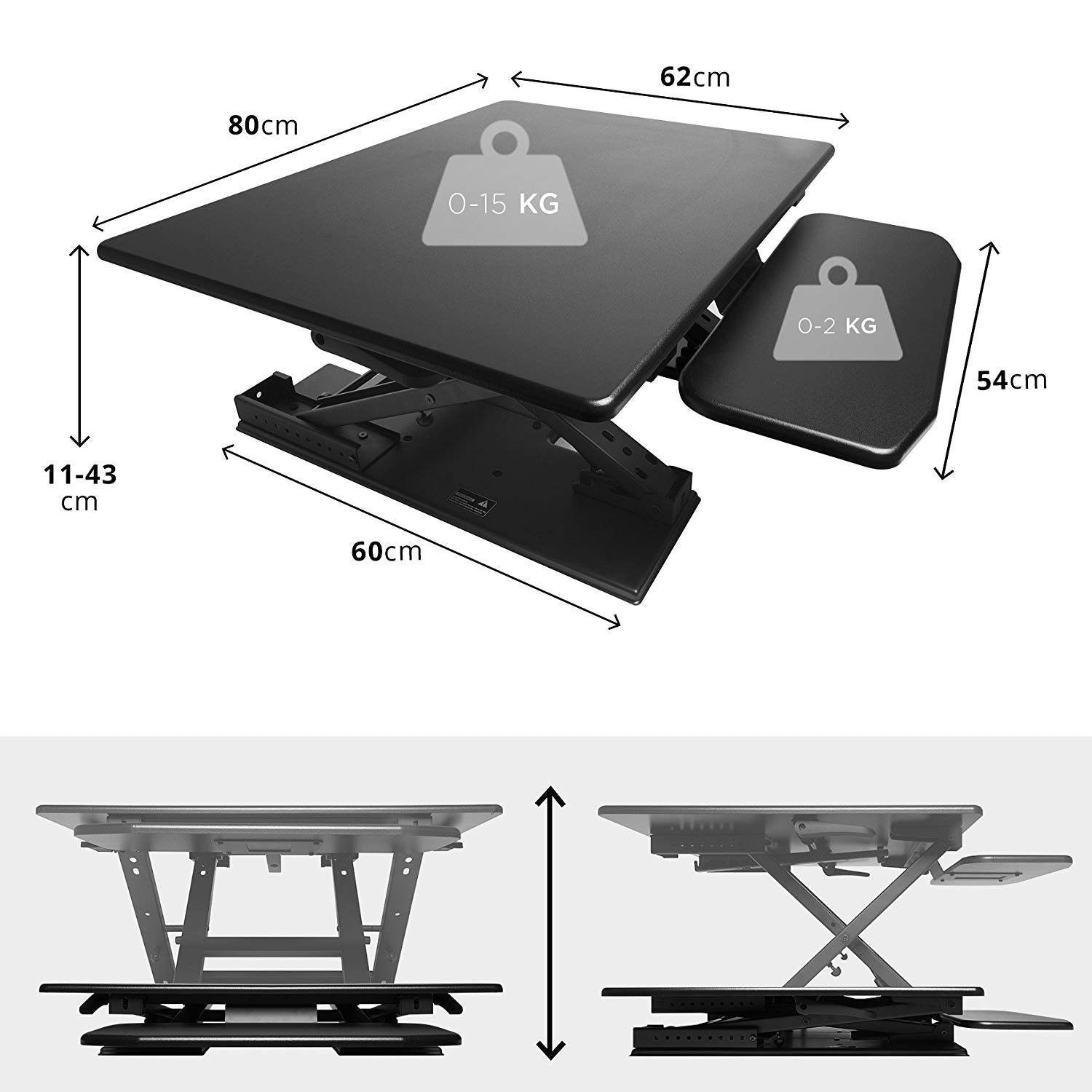 Duronic Sit-Stand Desk DM05D6 | Height Adjustable Office Workstation | 80x62cm Platform | Raises from 13-45cm | Riser for PC Computer Screen, Keyboard, Laptop | Ergonomic Desktop Table Converter