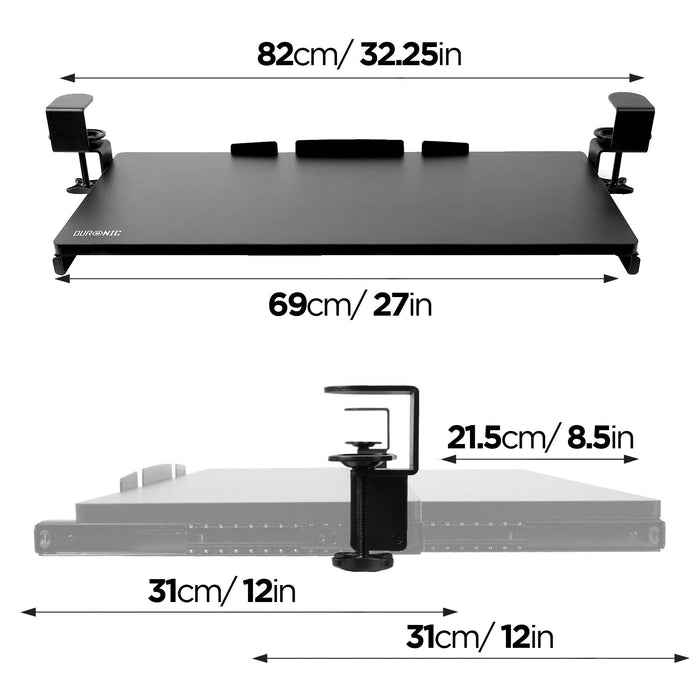 Duronic Keyboard Platform DKTPX2 | Under Desk Drawer for Keyboard and Mouse | Clamp On Keyboard Tray | Ergonomic Workstation Solution | Sliding Pull-Out Tray | Easy Assembly