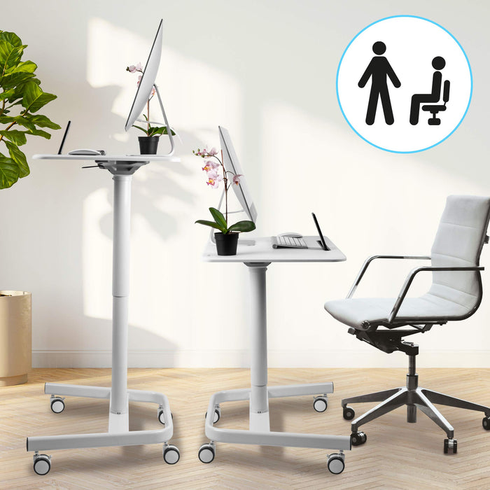 Duronic Sit-Stand Desk WPS77 | White Ergonomic Desk with Tablet Holder | Multi-Use Table for Adults & Children | 71x50cm Platform | Portable with Lockable Wheels | Adjustable Height | 15kg Capacity…