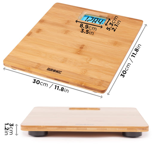Duronic Digital Bathroom Body Scales BS504 - Measures Weight in Kilograms, Pounds and Stones - Eco-Friendly Bamboo Design, Backlit Screen, Step-On Activation, Precision Sensors, 180kg Capacity
