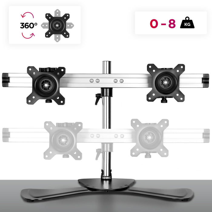 Duronic Monitor Arm Stand DM752 | Dual Freestanding PC Desk Mount | BLACK | Height Adjustable | For Two 15-24 LED LCD Screens | VESA 75/100 | 8kg Capacity | Tilt -15°/+15°, Rotate 360°