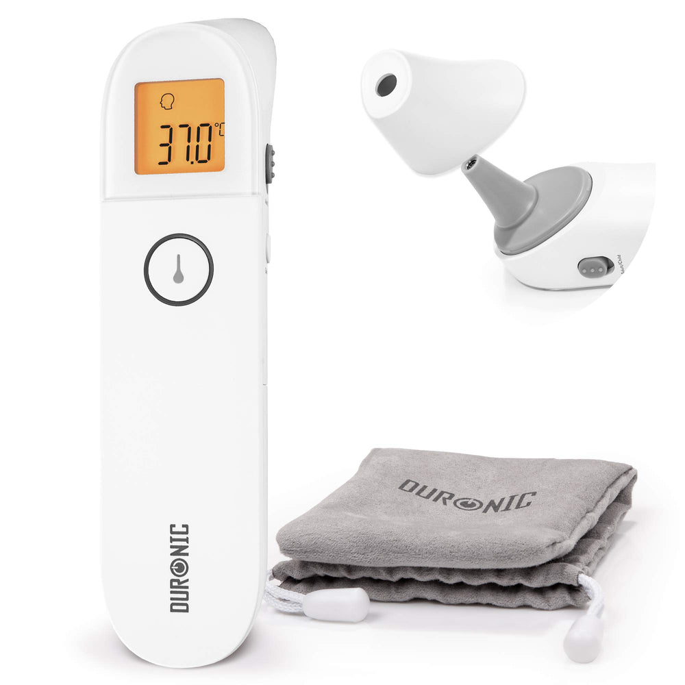 Duronic Ear and Forehead 3 in 1 Thermometer | Non-Contact Digital Infrared Medical Thermometer for Baby/Child/Adult & Objects | Easy Operation | Instant Accurate Results | Grey Pouch Included