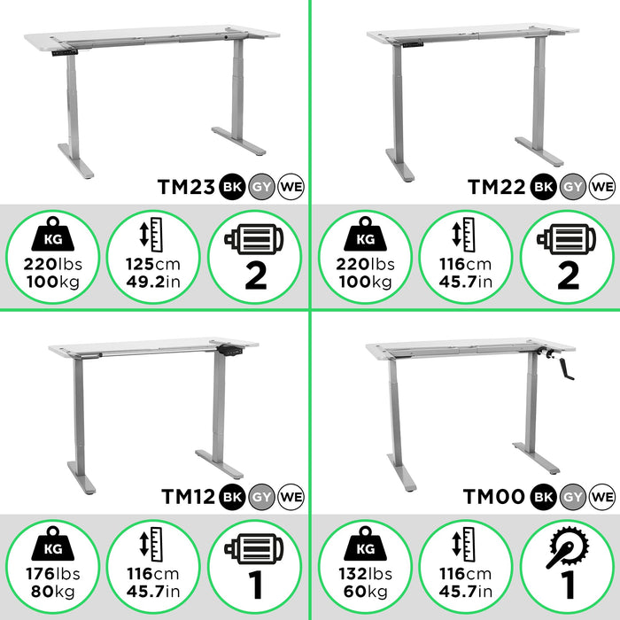 Duronic Sit Stand Desk Frame TM12 GY | Electric Standing Office Table | Frame ONLY | Height Adjustable 71-116cm | Ergonomic Workstation | GREY | Memory Function | Single Motor / 2 Stage
