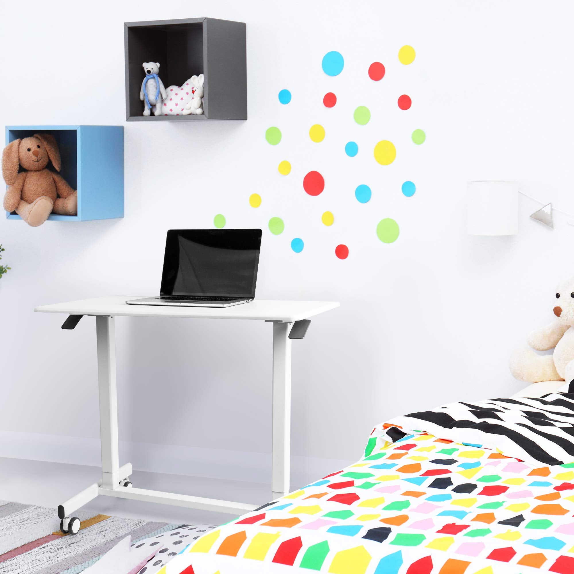 Duronic Sit-Stand Desk TM03T | White Ergonomic Desk | Multi-Use Home Office Table on Wheels | For both Adults & Children | 88x50cm Platform | Portable | Adjustable Height 73-107cm | 15kg Capacity…