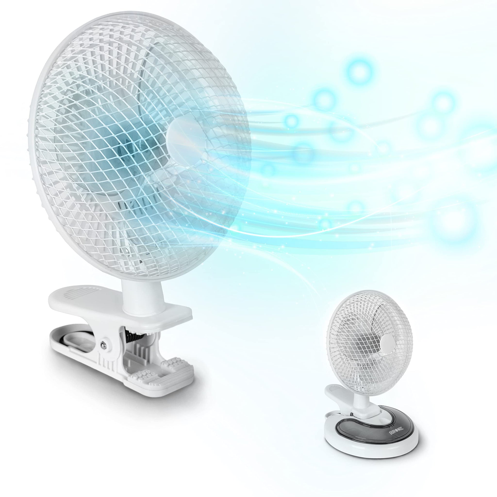 Duronic Mini Desk Fan FN15 Cooling Fan, Clip On Fan, Desktop Fan, Wall Mount, 2 Speed Oscillating Mountable Tilt Stand Fan with Storage Compartment, Air Cooler Portable Summer Fan for Office Home Bedroom Gym Travel Holidays