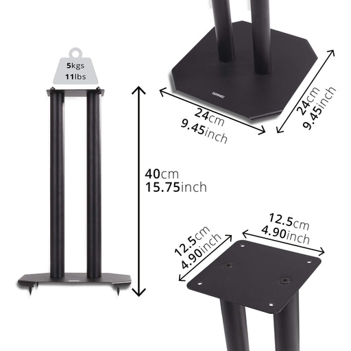 Duronic SPS1022-40 Speaker Stand (Pair) - 40cm Height, Steel Base Supports, Floor/Table Standing with Spikes, Shoes, Pads, Insulating - Better Audio Quality - Black