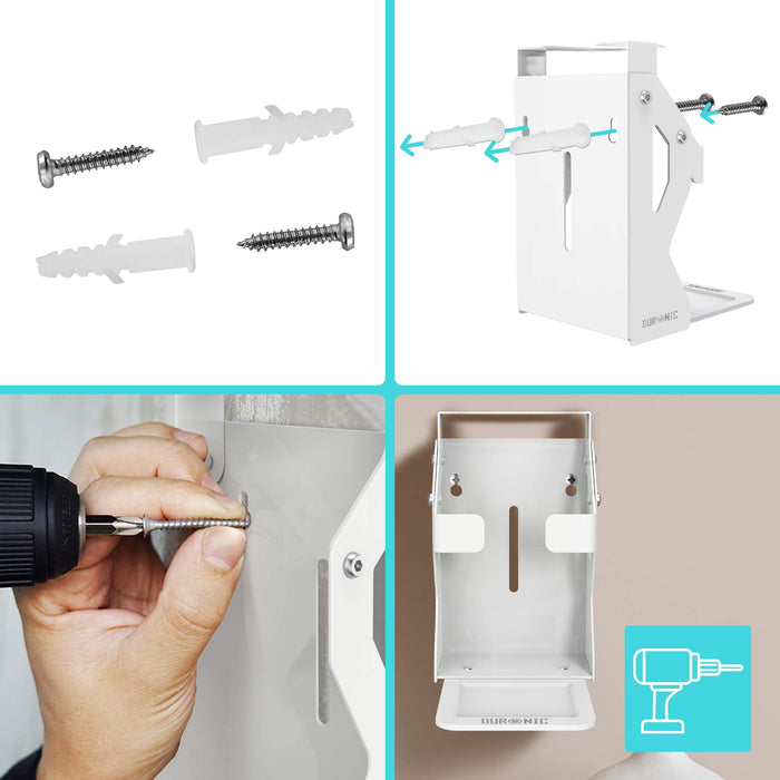 Duronic Hand Gel Wall-Mounted Dispenser STW-S1L | Wall Bracket for Sanitiser with Drip Tray | Holds Duronic S1000ML 1 Litre Pump Bottle | Secure Locking Feature to Prevent Theft | Easy Installation