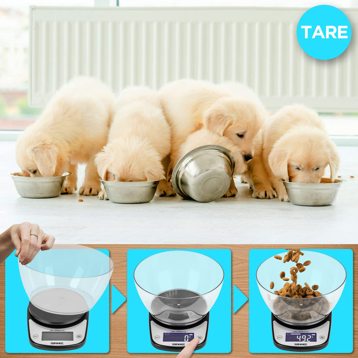 Duronic Digital Kitchen Scales KS5000 BK/CR Large Display 5kg Capacity Electronic Scale with 1.7L Bowl and Backlit LCD - Ideal for Precise Wet and Dry Food, Baking, Pet Food, and Postal Letter