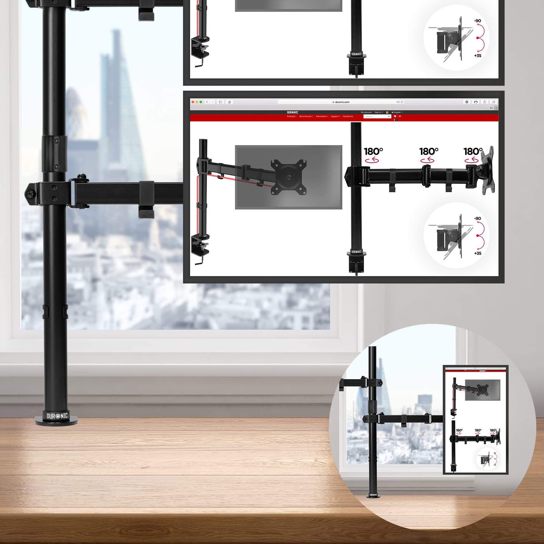 Duronic Dual Monitor Stand DMT152VX2, Dual Monitor Arm Desk Mount for two 13-27” PC Screens, Height Adjustable Monitor Mounts with 100cm Pole & VESA 75 100, Monitor Riser for Home Office Work Desk