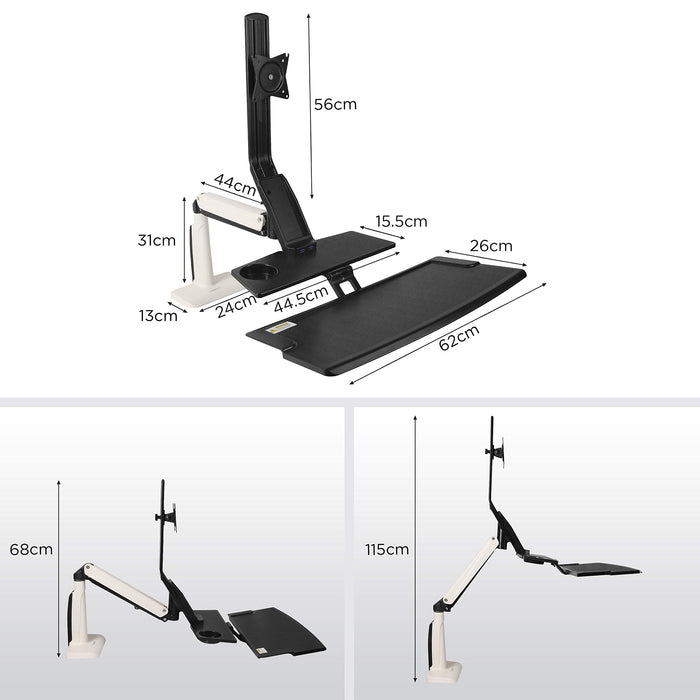 Duronic Sit-Stand Desk Mount DM1K1X1 | Height Adjustable Riser for LCD/LED Screen | Gas Monitor Arm with Keyboard Tray | USB Port | Elevated Workstation Convertor | (Tilt: +15°/-15°, Rotate 360°)