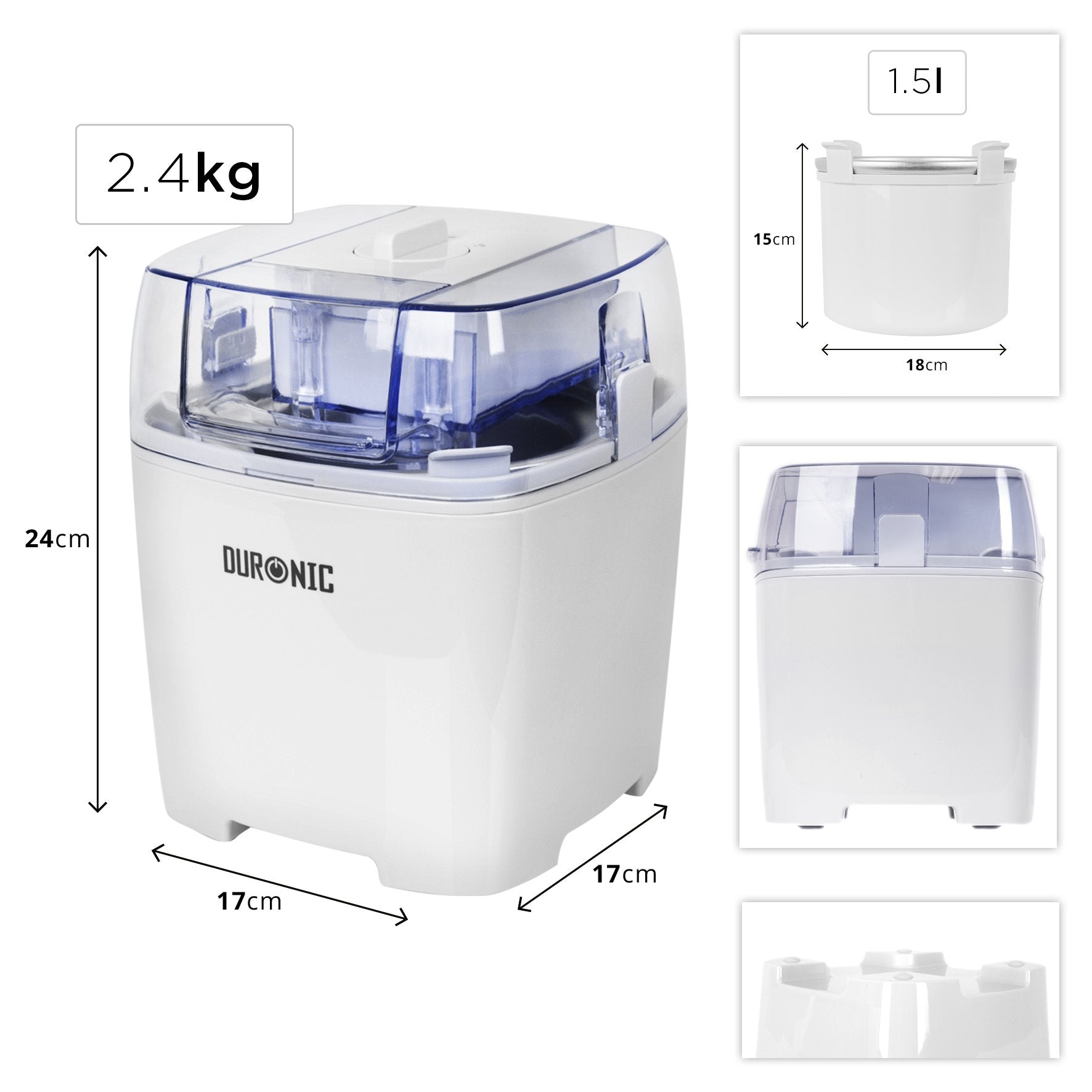 Duronic Ice Cream Maker IM540 Machine, Gelato, Sorbet, Frozen Yoghurt, Soft-Serve Dessert, 1.5L Bowl to Freeze for 8 Hours, Electric Churning, Compact Portable Design, Make Homemade Delicious Creamy Ice Cream in 30 Minutes with your Kids!