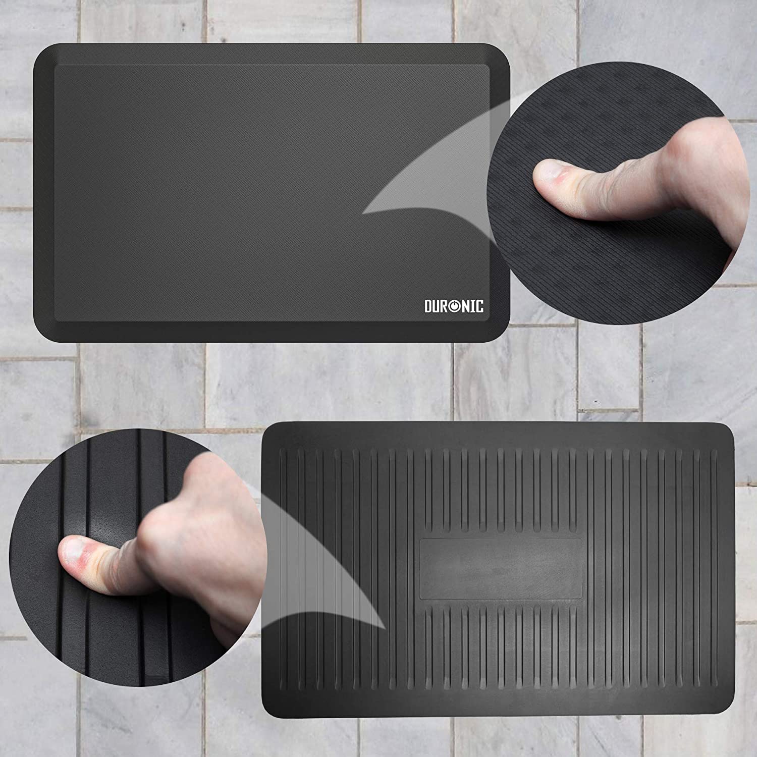 Duronic Anti-Fatigue Mat DM-MAT2, Office Sit Stand Desk Floor Mat, Ergonomic Support for Feet, Hips, Legs & Back, Comfort and Relief for Standing at Work or Kitchen, 71cm x 43cm - Black