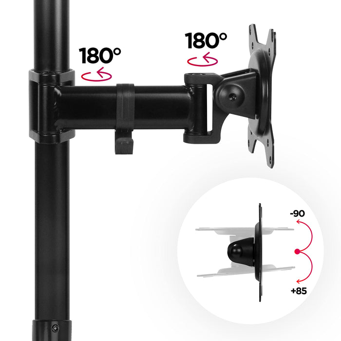 Duronic Dual Monitor Arm Stand DMT252VX1, Vertical PC Desk Mount, Extra Tall 100cm Pole, For Two 13-32 LED LCD Screens, VESA 75/100, 8kg/17.6lb Capacity, Tilt 90°/35°,Swivel 180°,Rotate 360°